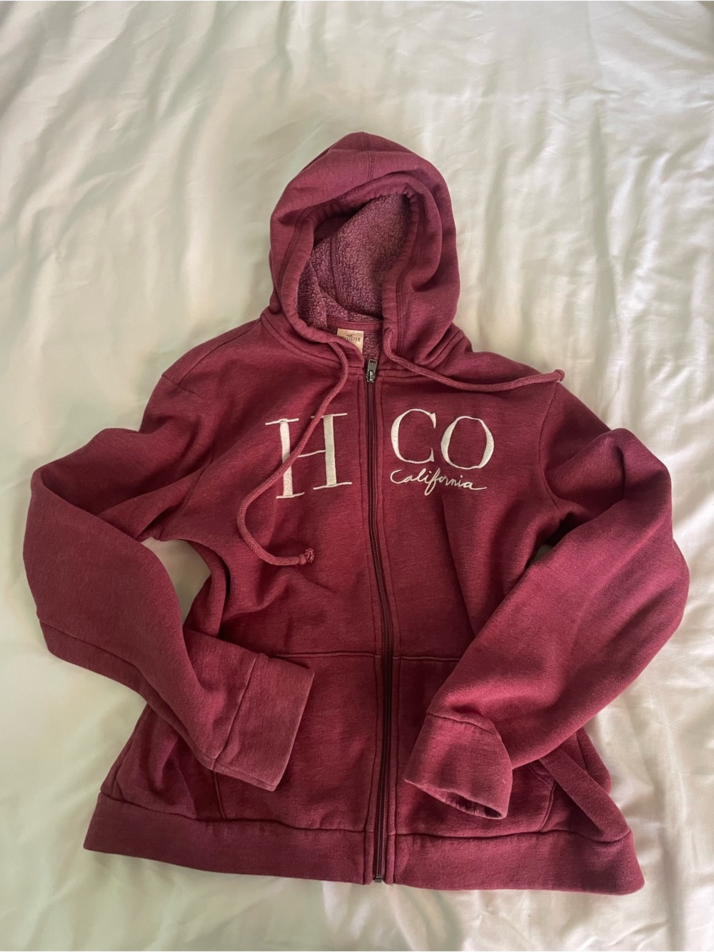 Vintage Hollister Full Zip Hoodie Maroon Burgundy HCO Applique Logo L Y2K
